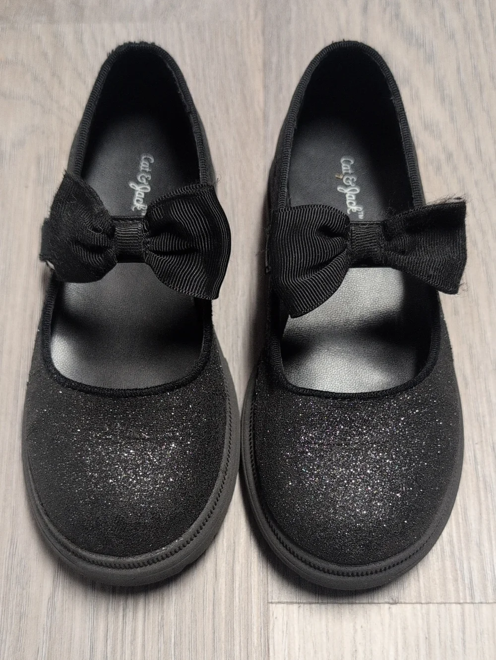 Cat & Jack Black Glitter Mary Jane Flats with Bow Size 11